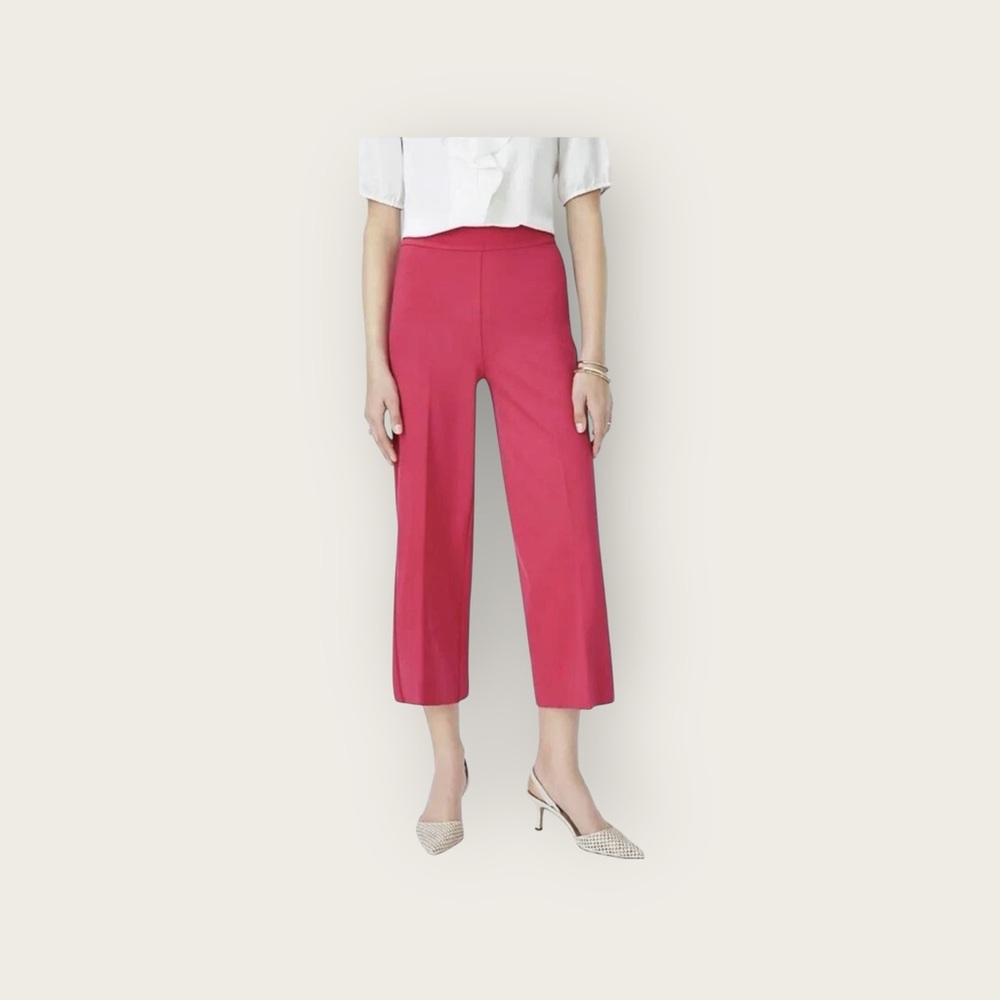 Ann Taylor High Rise Wide Leg Crop Pants sz 10 Pink Geranium